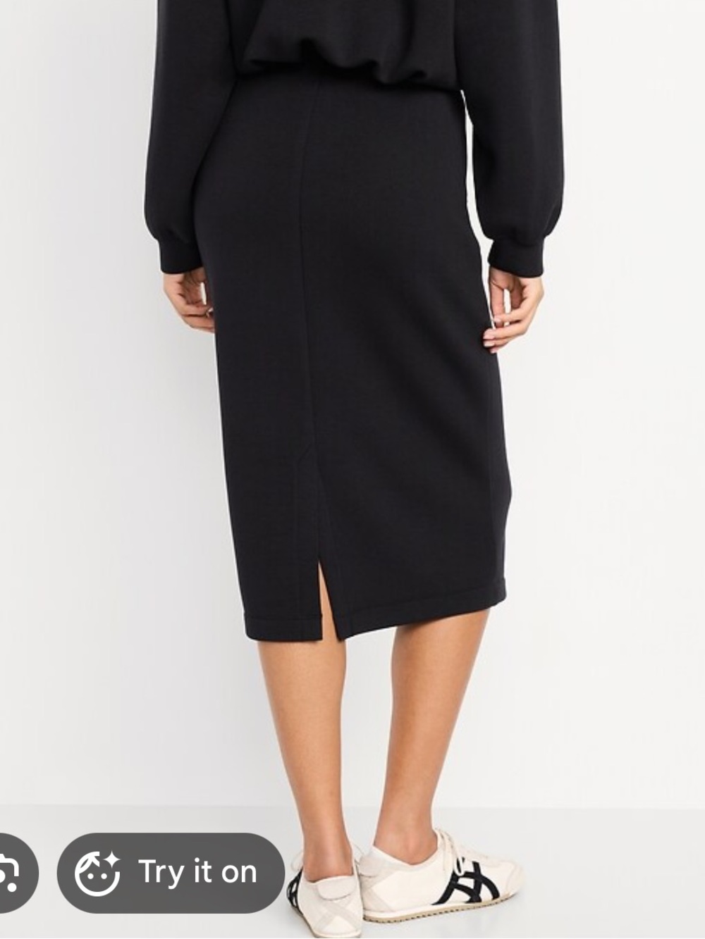 Old Navy | NWT Black high waist stretch bounce fleece pencil skirt back slit lg